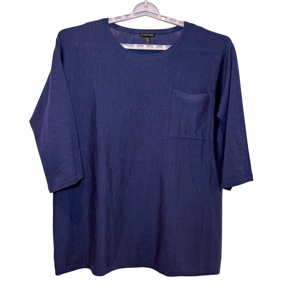 Eileen Fisher Tops - Eileen Fisher Womens XL Blue 100% Merino Wool Italian Yarn Boxy Pocket Top F17JM